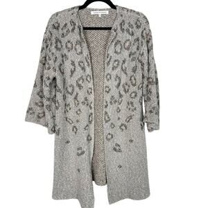 Cupcakes and Cashmere S Gray Kline Tonal Leopard Cardigan Sweater Bell Sleeve